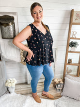 Load image into Gallery viewer, Plus Size Black Floral Print Tie Back Top
