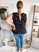 Load image into Gallery viewer, Plus Size Black Floral Print Tie Back Top
