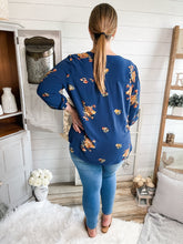 Load image into Gallery viewer, Plus Size Navy Embroidered Floral Buttoned Top
