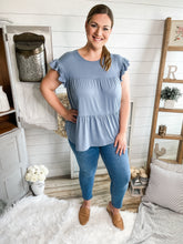 Load image into Gallery viewer, Plus Size Dusty Blue Tiered Top
