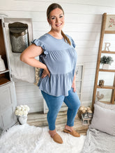 Load image into Gallery viewer, Plus Size Dusty Blue Tiered Top
