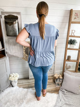 Load image into Gallery viewer, Plus Size Dusty Blue Tiered Top
