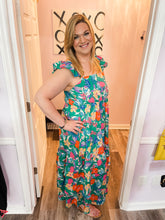 Load image into Gallery viewer, Green Multi-Colored Floral Print Tiered Maxi Dress
