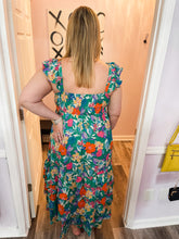 Load image into Gallery viewer, Green Multi-Colored Floral Print Tiered Maxi Dress
