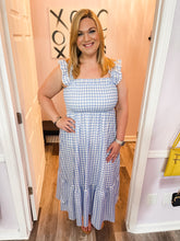 Load image into Gallery viewer, Blue &amp; White Gingham Maxi Dress
