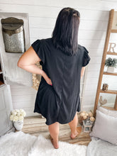 Load image into Gallery viewer, Plus Size Black Ruffle Sleeve Tiered Crepe Dress
