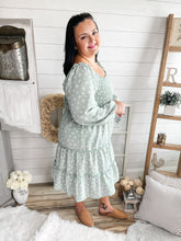 Load image into Gallery viewer, Plus Size Seafoam Floral Tiered Smocked Midi Dress
