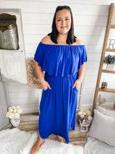 Load image into Gallery viewer, Plus Size Royal Blue Off Shoulder Maxi Dress
