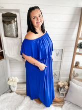 Load image into Gallery viewer, Plus Size Royal Blue Off Shoulder Maxi Dress
