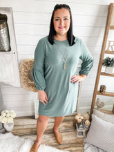 Load image into Gallery viewer, Plus Size Smokey Sage Dress With Necklace

