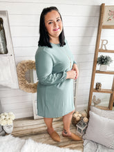 Load image into Gallery viewer, Plus Size Smokey Sage Dress With Necklace
