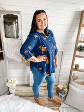 Load image into Gallery viewer, Plus Size Navy Embroidered Floral Buttoned Top
