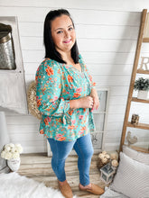 Load image into Gallery viewer, Plus Size Turquoise Floral And Paisley Print Top
