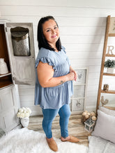 Load image into Gallery viewer, Plus Size Dusty Blue Tiered Top
