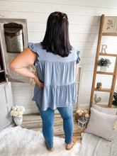 Load image into Gallery viewer, Plus Size Dusty Blue Tiered Top
