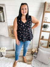 Load image into Gallery viewer, Plus Size Black Floral Print Tie Back Top
