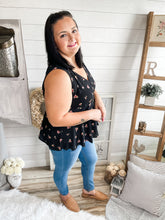 Load image into Gallery viewer, Plus Size Black Floral Print Tie Back Top

