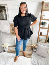 Load image into Gallery viewer, Plus Size Waffle Knit Black Smocked Top
