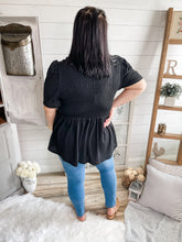 Load image into Gallery viewer, Plus Size Waffle Knit Black Smocked Top
