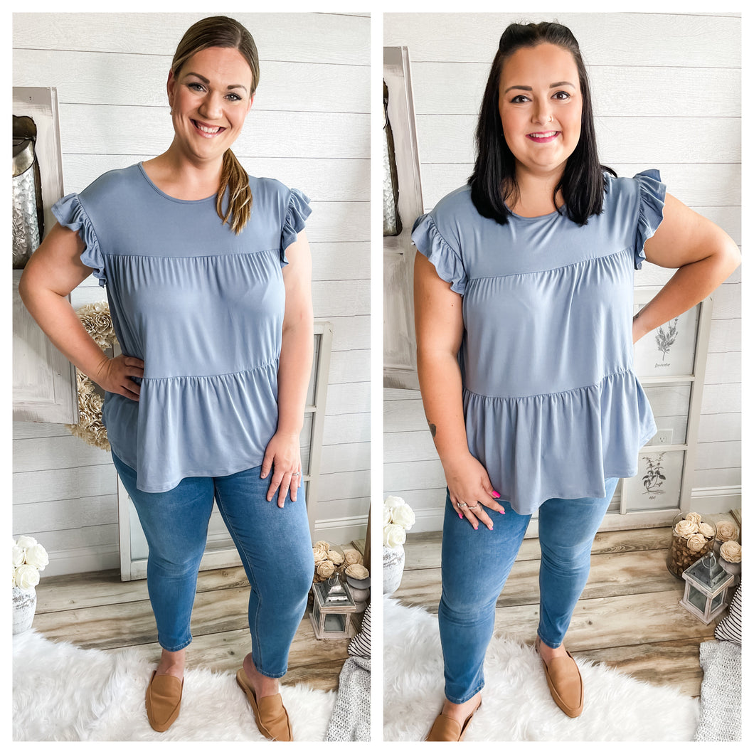 Plus Size Dusty Blue Tiered Top