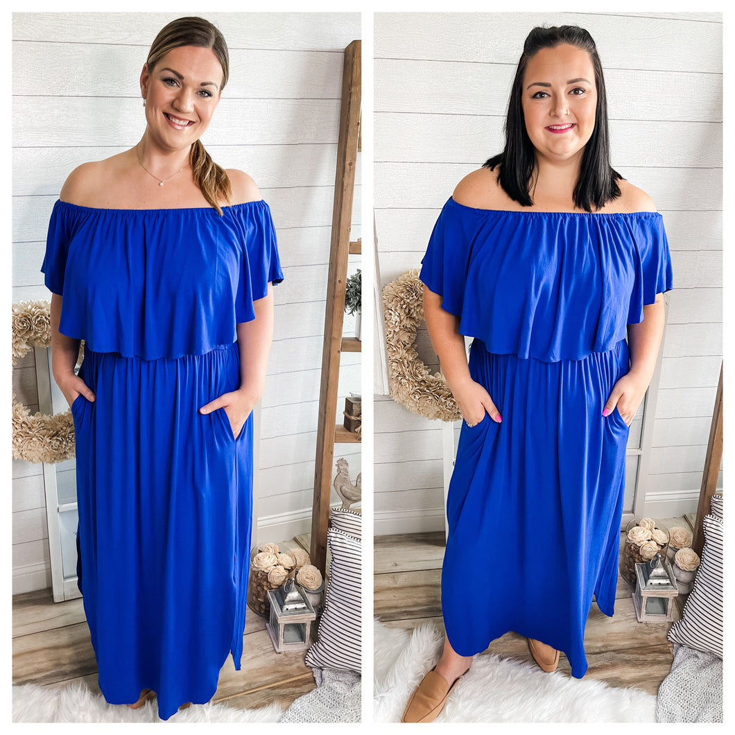Plus Size Royal Blue Off Shoulder Maxi Dress