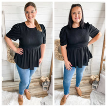 Load image into Gallery viewer, Plus Size Waffle Knit Black Smocked Top
