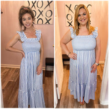 Load image into Gallery viewer, Blue &amp; White Gingham Maxi Dress
