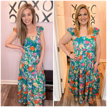 Load image into Gallery viewer, Green Multi-Colored Floral Print Tiered Maxi Dress
