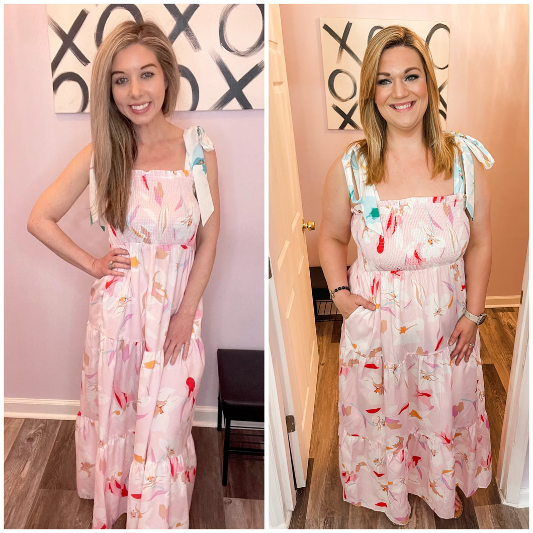 Multi-Colored Floral Abstract Print Maxi Dress