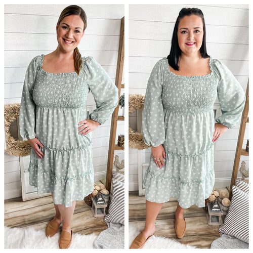 Plus Size Seafoam Floral Tiered Smocked Midi Dress