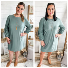 Load image into Gallery viewer, Plus Size Smokey Sage Dress With Necklace
