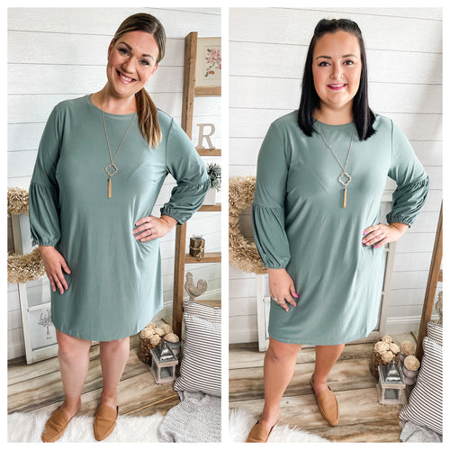 Plus Size Smokey Sage Dress With Necklace