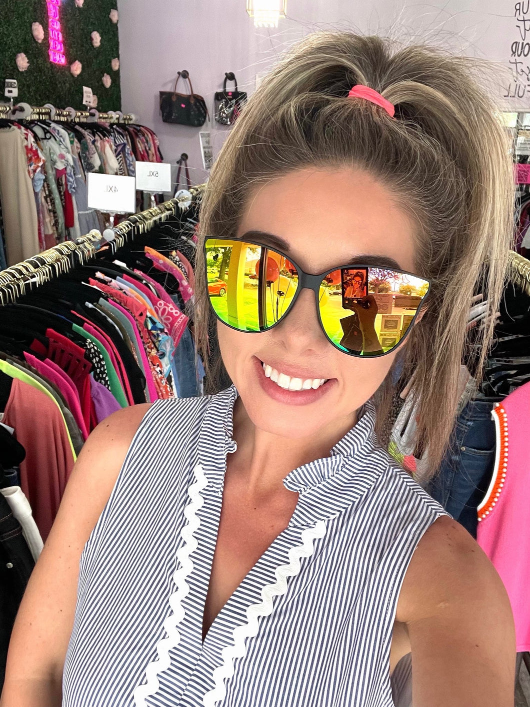 Large Cat Eye With Green/Yellow/Orange Mirror Lens