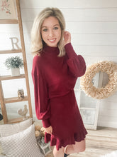 Load image into Gallery viewer, Burgundy Ribbed Mock Neck Dress

