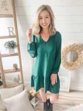 Load image into Gallery viewer, Hunter Green V Neck Long Sleeve Dress
