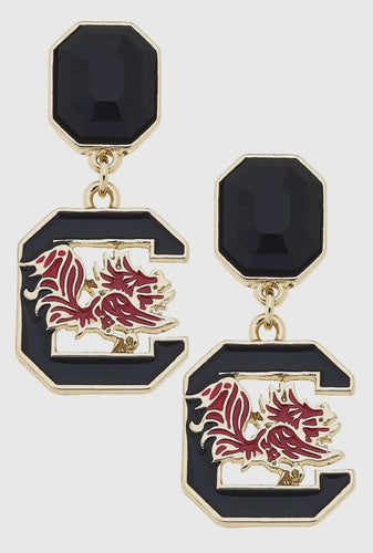 South Carolina Gamecocks Black Rhinestone Logo Earrings