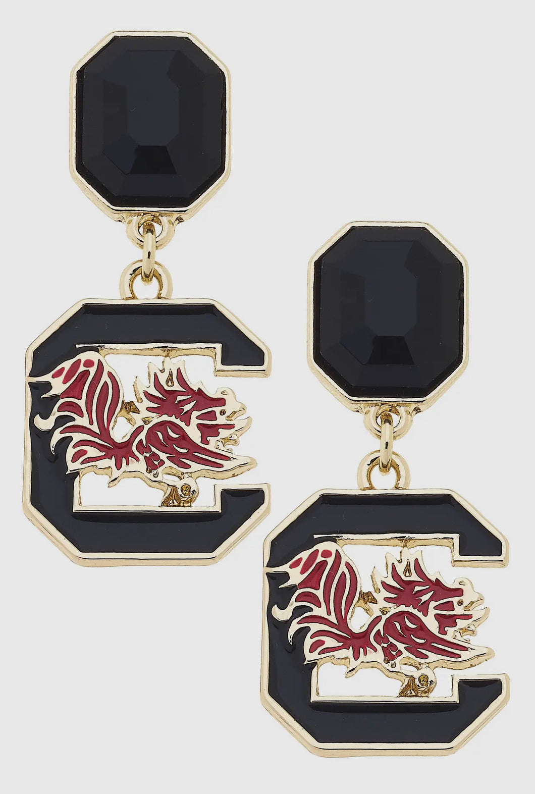 South Carolina Gamecocks Black Rhinestone Logo Earrings