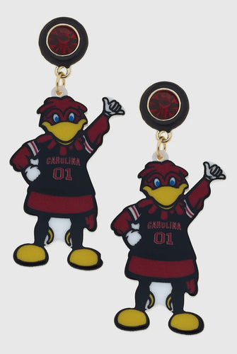South Carolina Cocky Gamecock Mascot Earrings