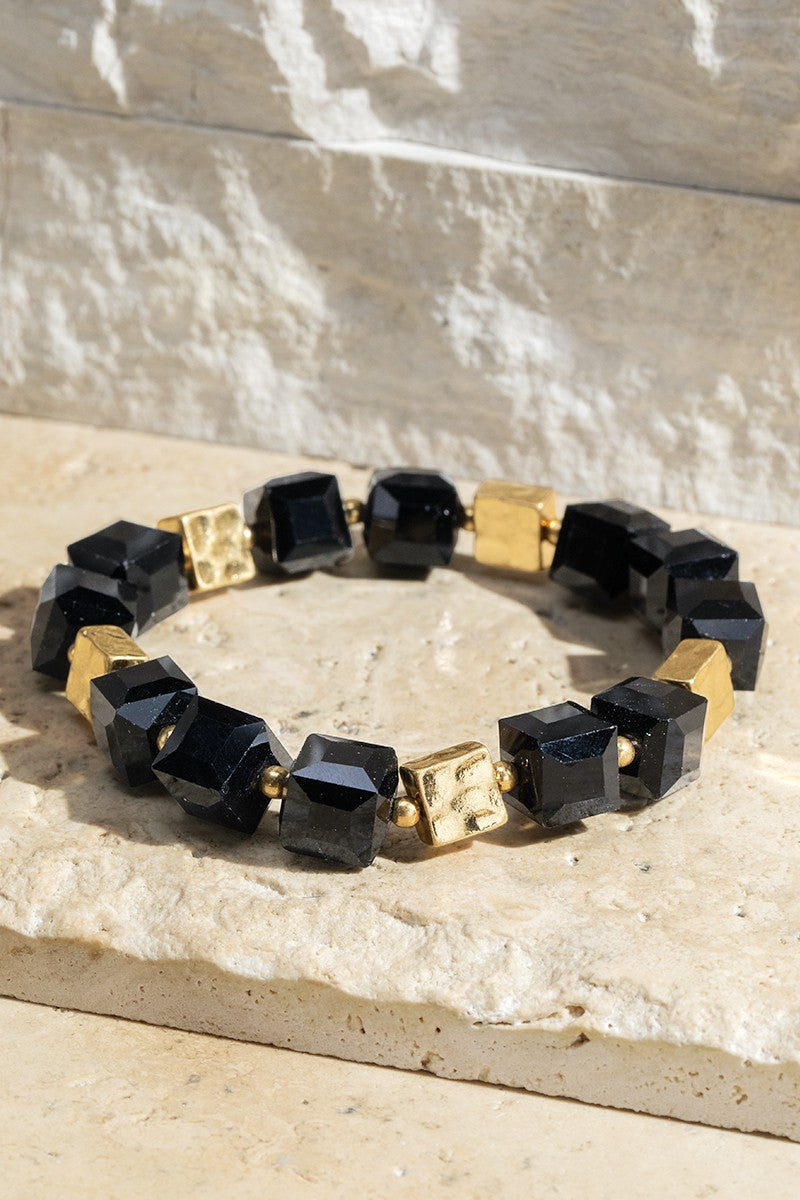 Black Glass Beaded Stretch Bracelet