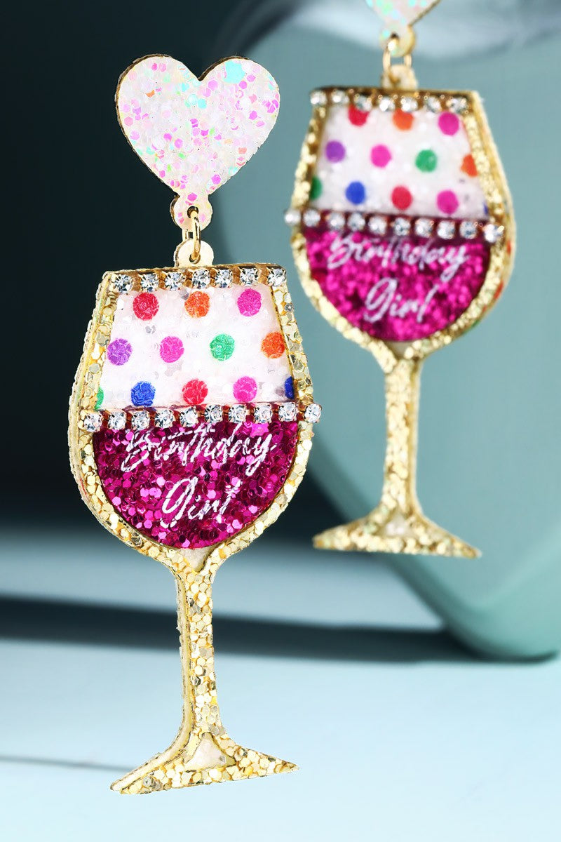 Birthday Wine Glass Dangle Earrings