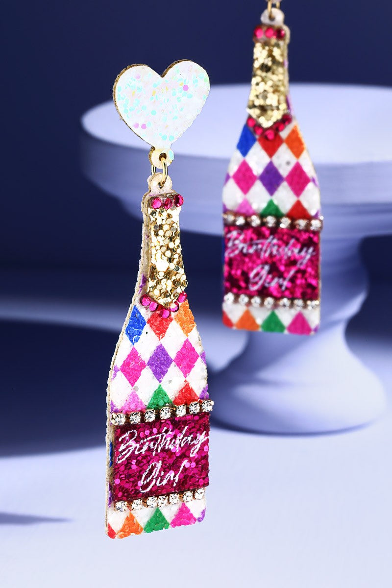 Birthday Wine Bottle Dangle Earrings
