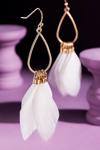 White Feathered Dangle Earrings
