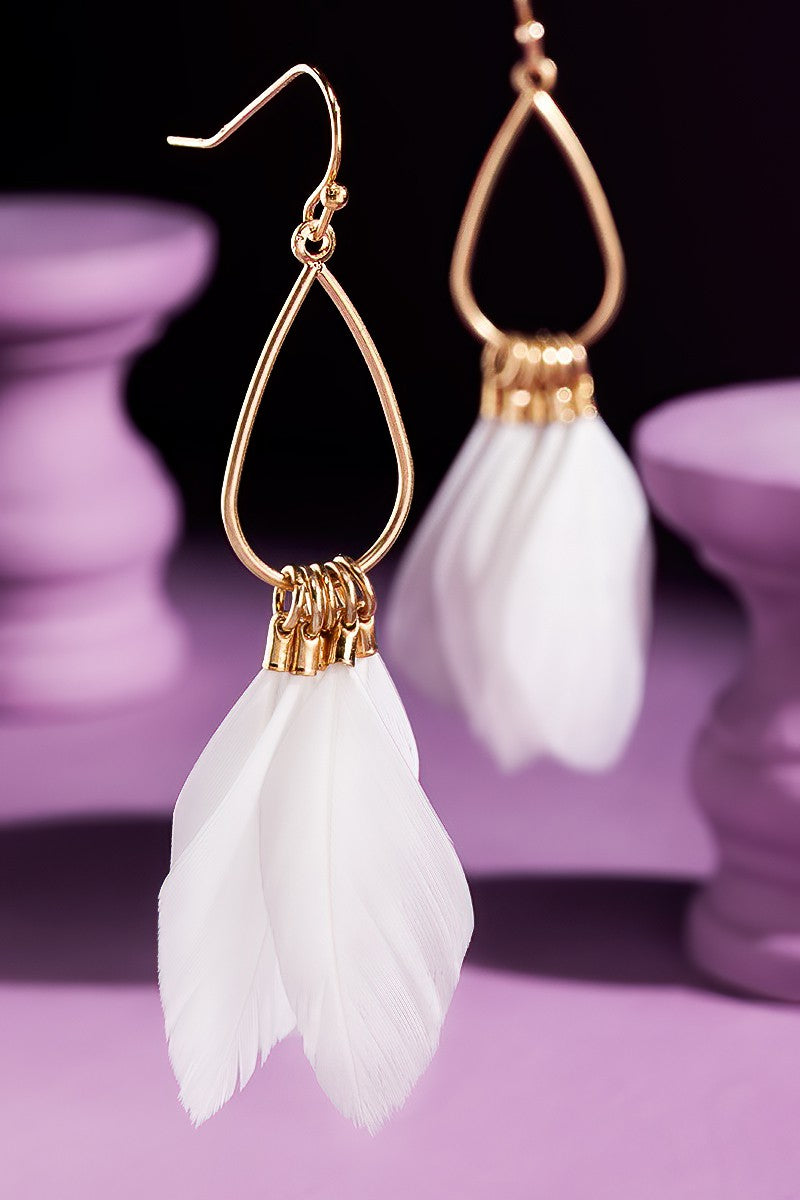 White Feathered Dangle Earrings