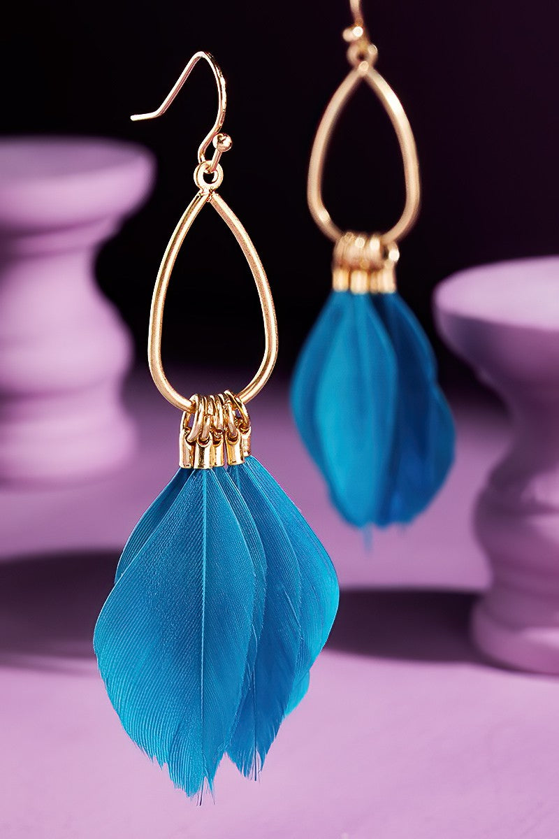 Blue Feathered Dangle Earrings