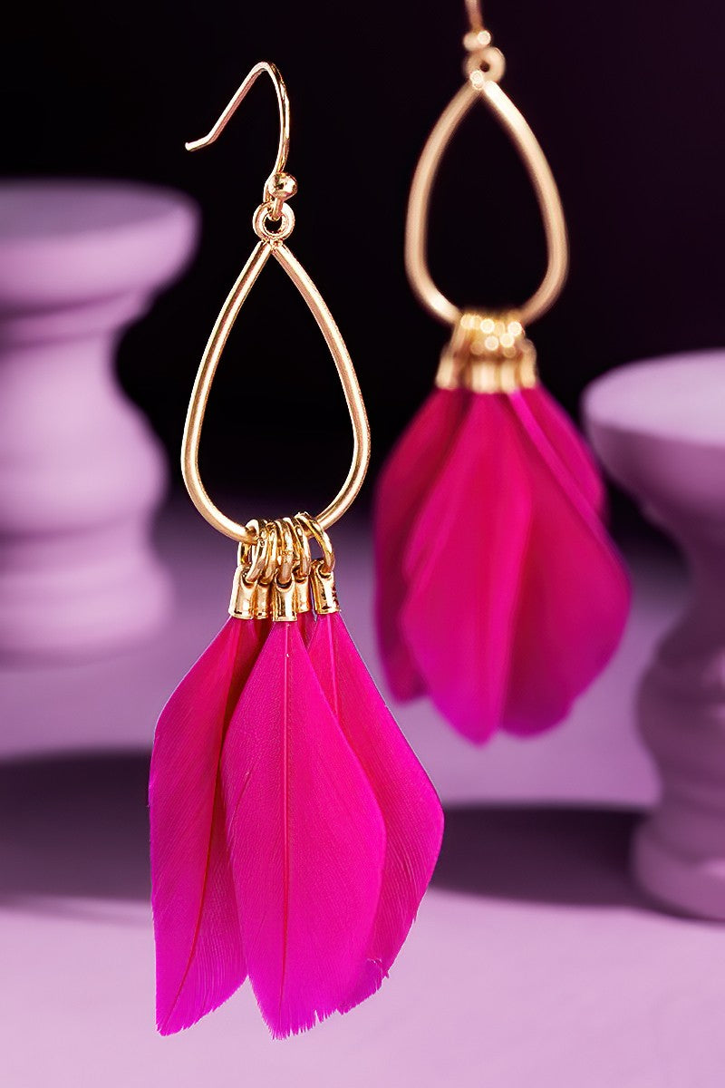 Fuchsia Feathered Dangle Earrings