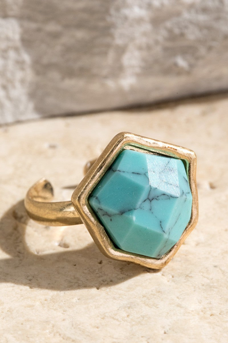 Marbled Turquoise Stone Adjustable Ring