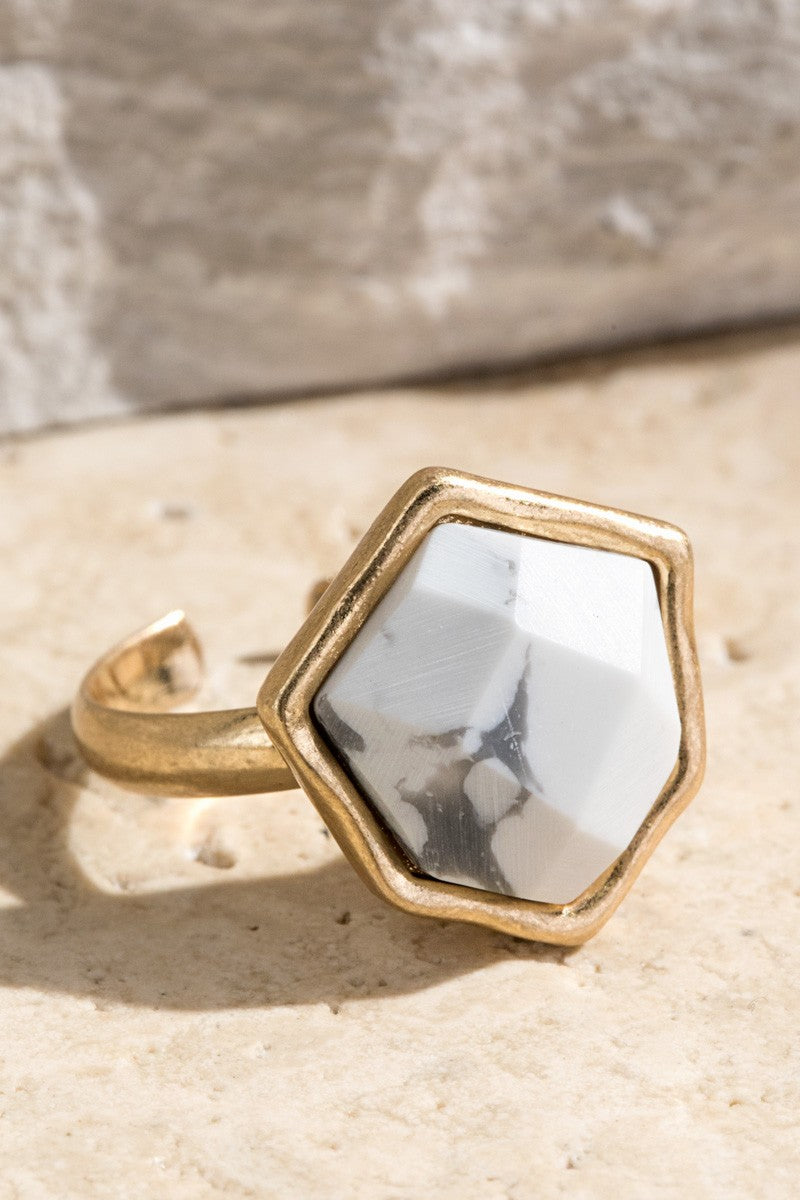 Marbled White Stone Adjustable Ring