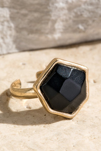 Black Stone Adjustable Ring