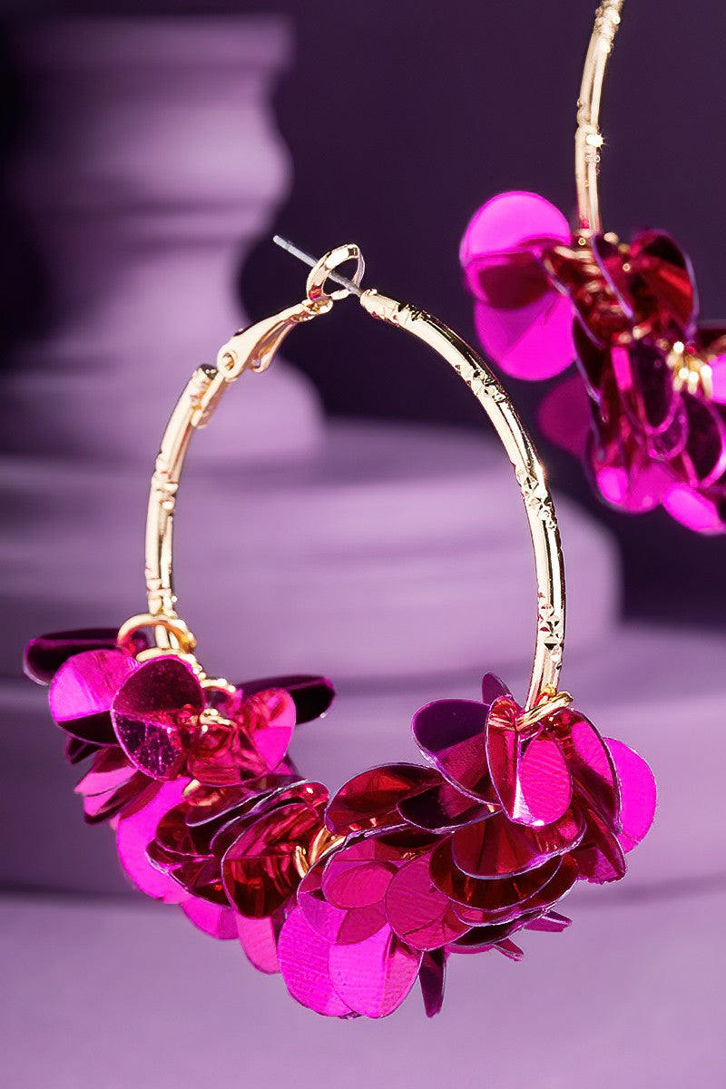 Fuchsia Sequin Hoop Earrings