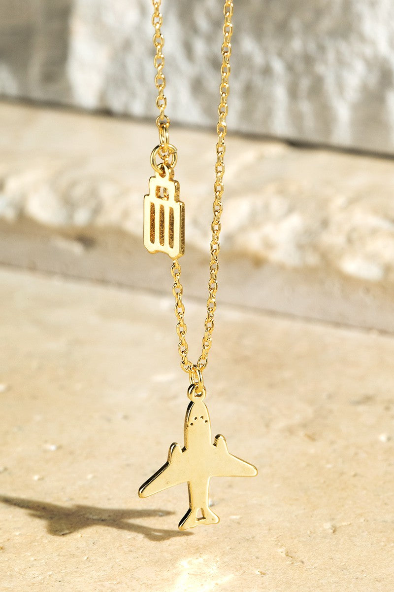 Airplane and Luggage Charm Necklace